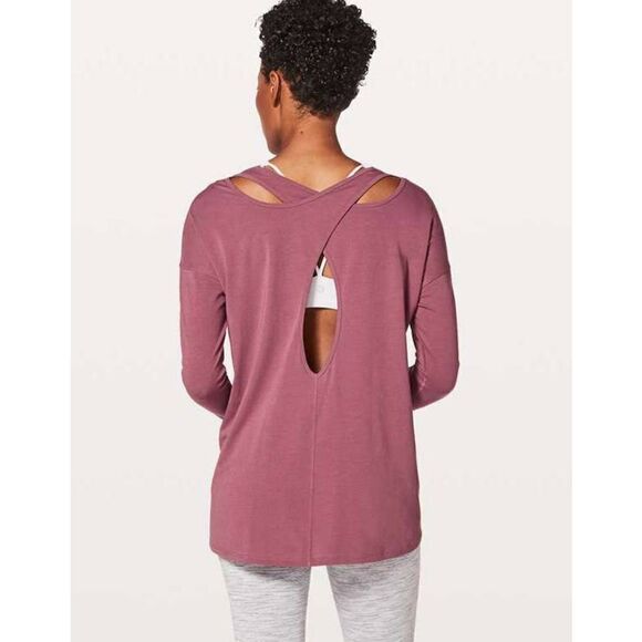 Lululemon Back Into It Long Sleeve cross back Top Sz‎ 4 So Merlot - Picture 1 of 8